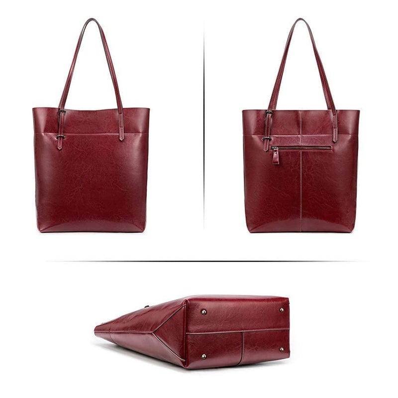 Kattee Vintage Genuine Leather Tote Shoulder Handbag for Woman with Adjustable Handles (Red) - Image 4